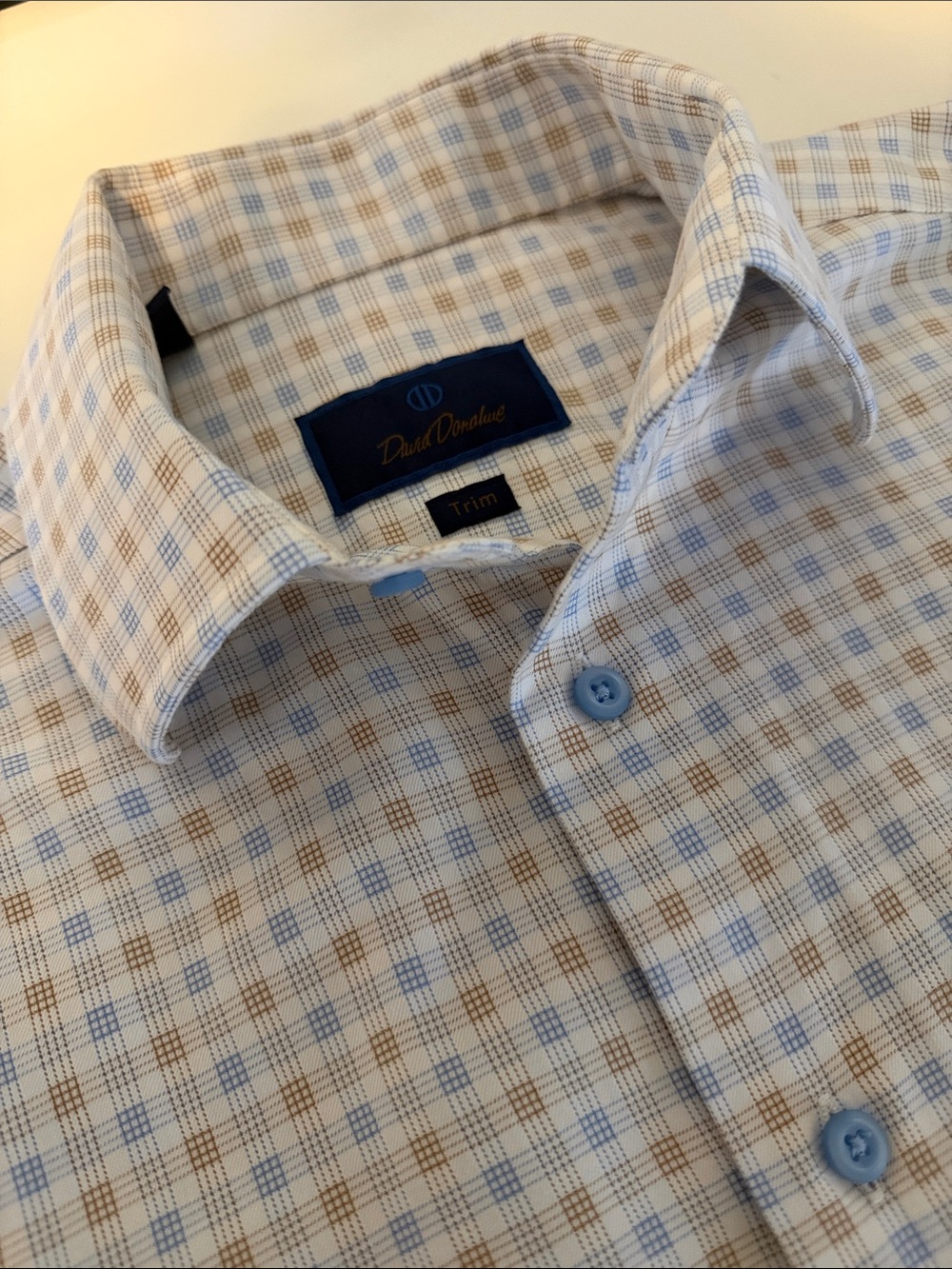 David Donahue Men's Trim Fit Check Plaid Cotton Dress Shirt in Size 15.5 34/35